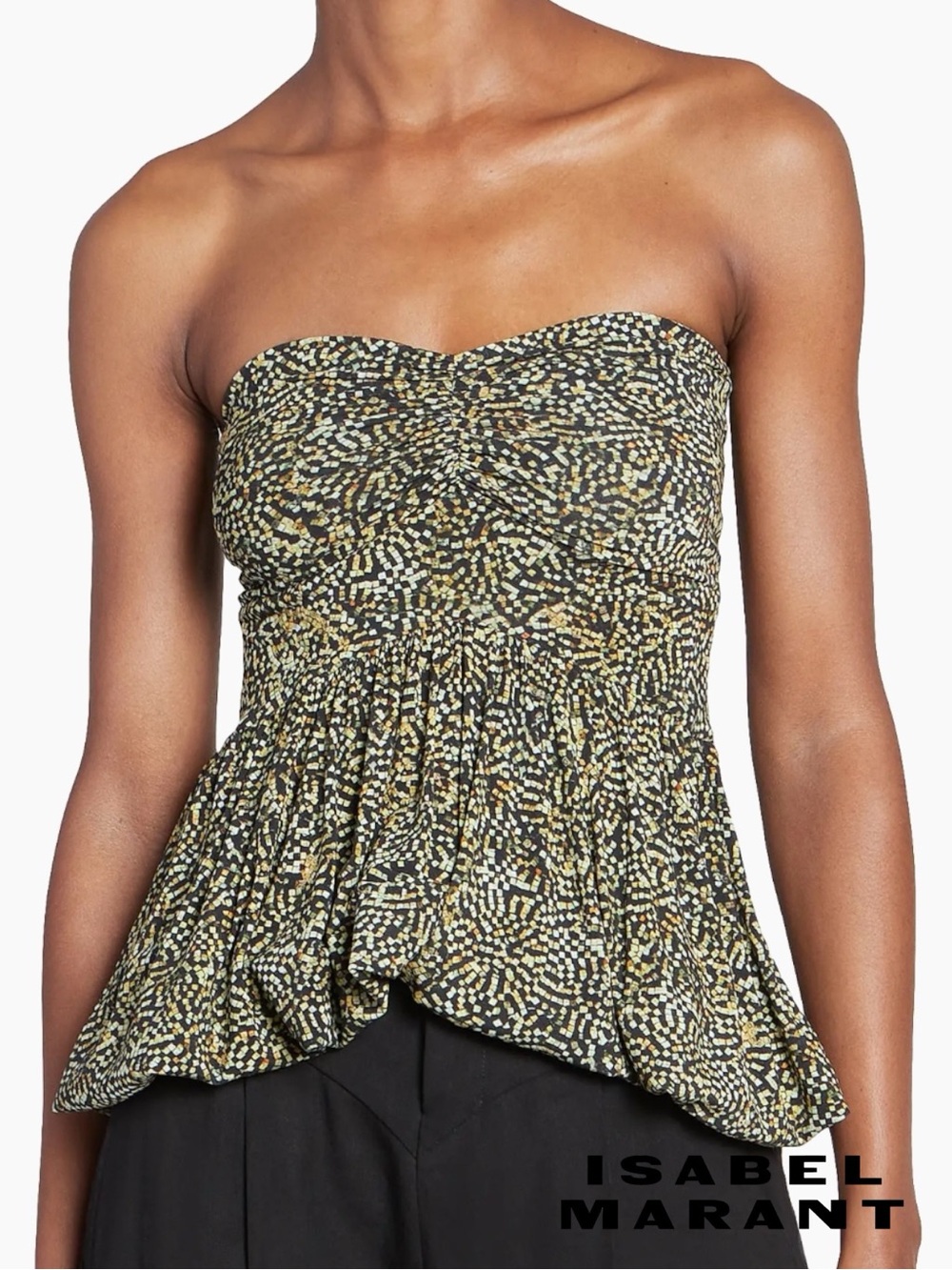 ISABEL MARANT *NWT* Ermina Mosaic Print Peplum Tube Top Black/Yellow/Green